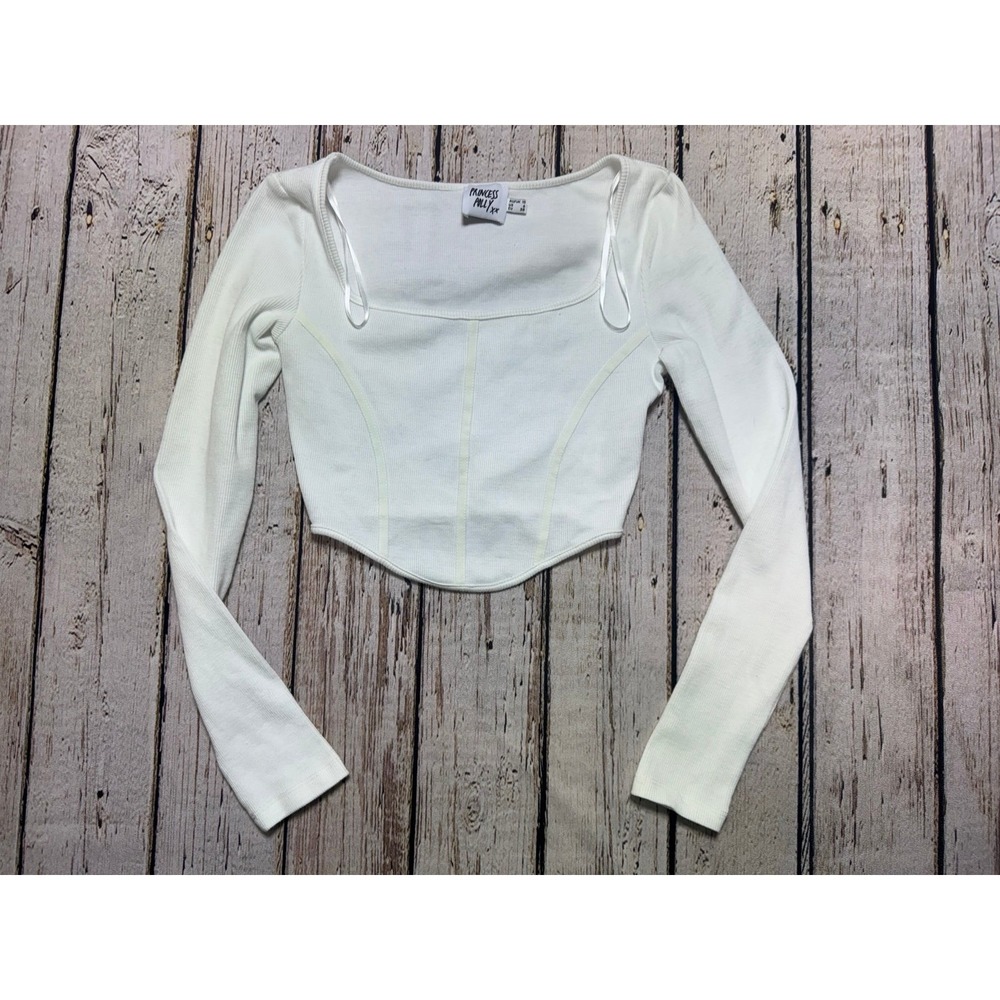 Princess Polly white corset style top long sleeve US6